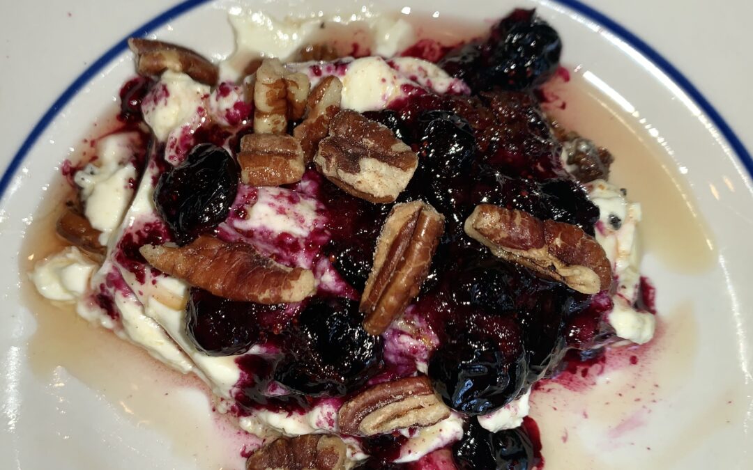 Buttery Cream Cheese with Toasted Pecans and Blueberry Compote